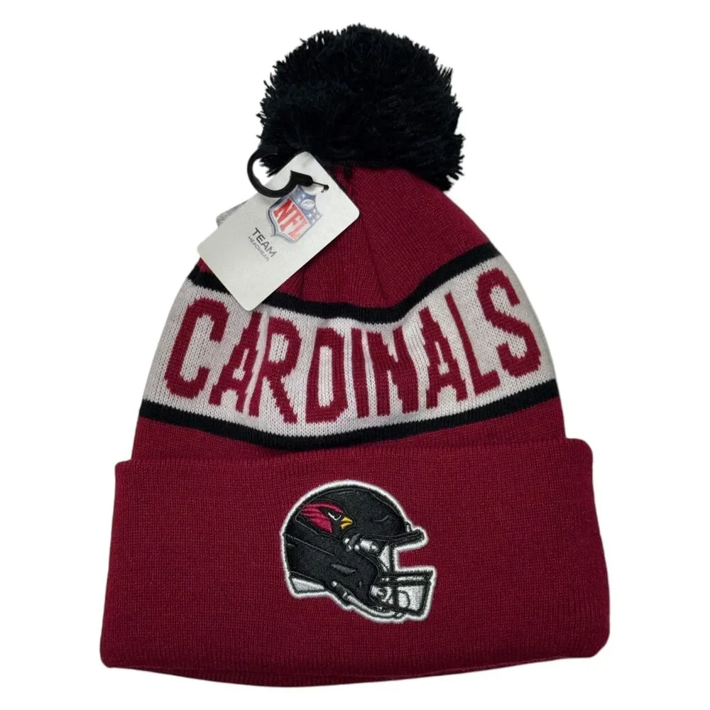 Arizona Cardinals NFL Mens Logo Repeat Cuffed Knit Pom Beanie Hat Red Black OSFM